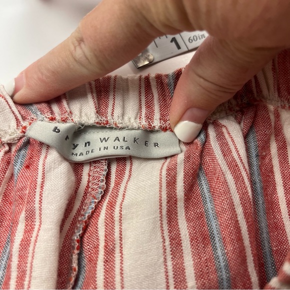 Bryn Walker Ella Red White Striped Wide Leg Cropped Linen Pant Womens Size Small - Picture 2 of 13